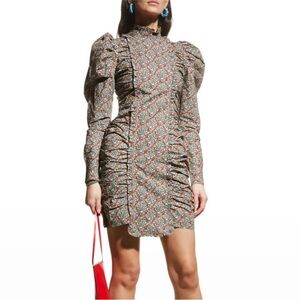 NWT Ganni Printed Cotton Poplin Gathered Dress Size 6